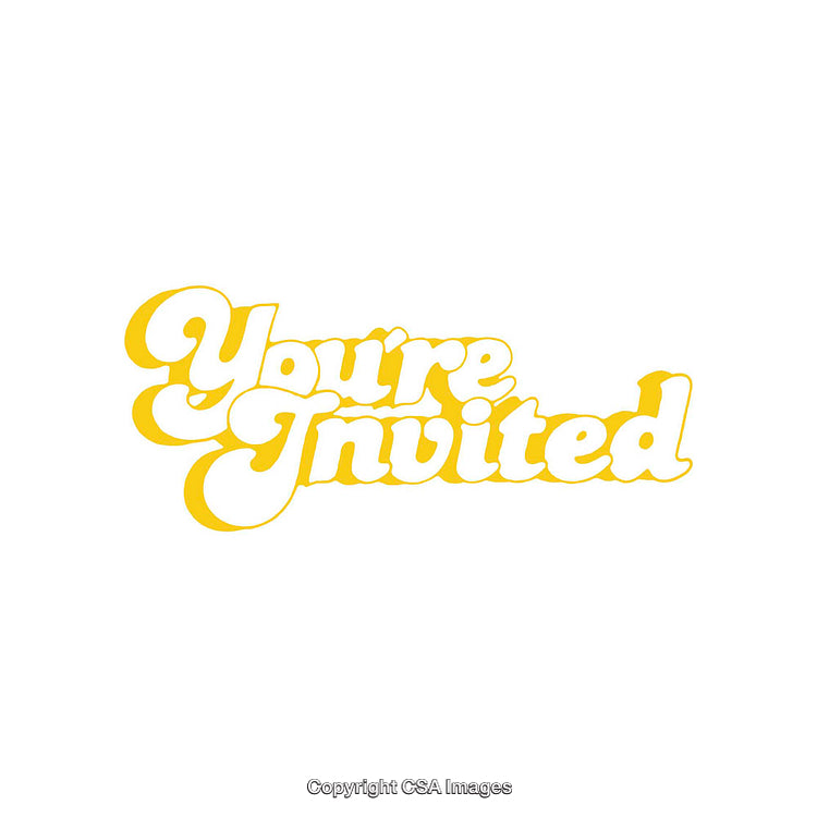 You're Invited Text in Retro Yellow Font on White Background