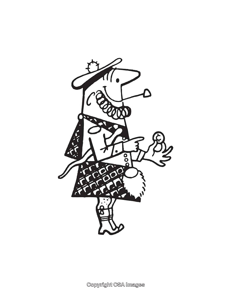 Black and White Line Art of a Scottish Gentleman With Pipe and Humor