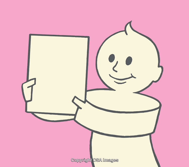 Cartoon Figure Holding Blank Paper in Simple Line Art Style
