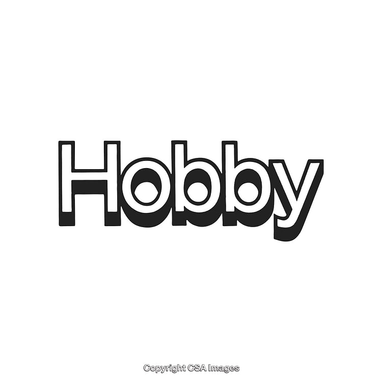 Hobby Text in Black and White Outlined Bold Typeface Style