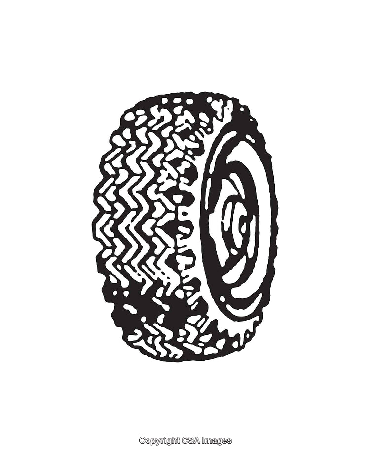 Monochrome Illustration of a Textured Tire with Tread Details