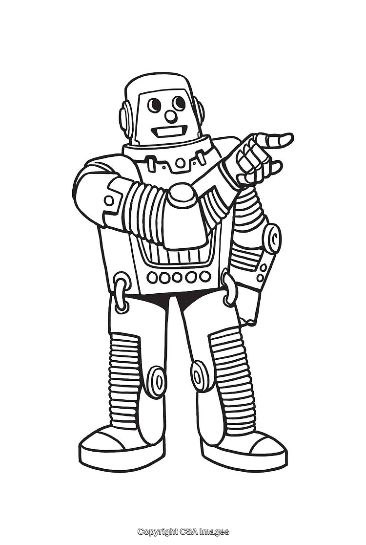 Vintage Style Robot Line Art Illustration Showing Gesturing Pose