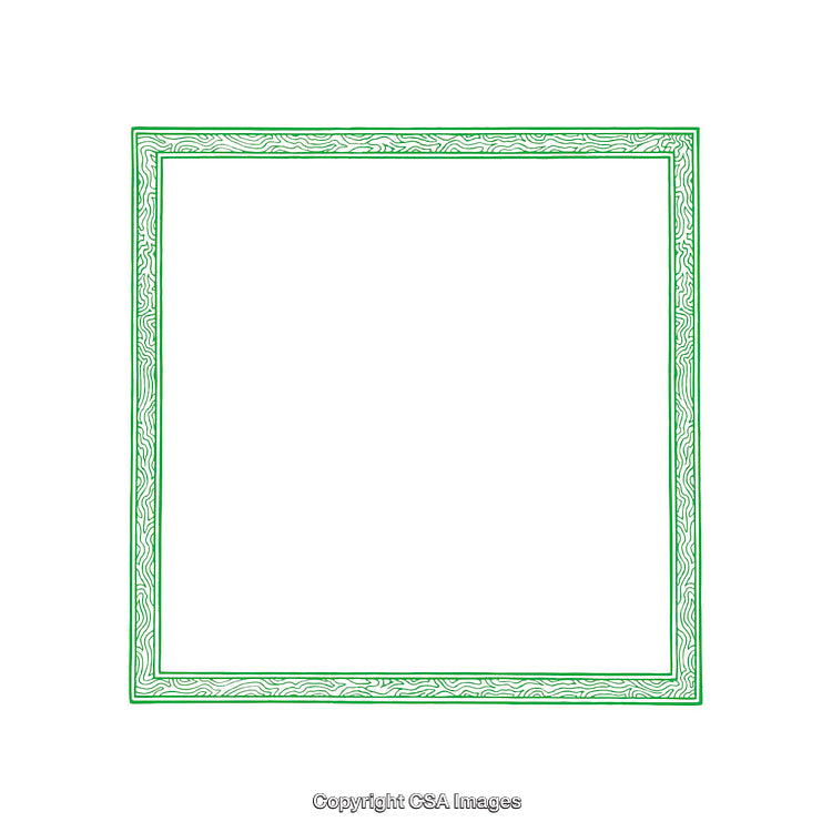 Green Ornamental Frame on White Background with Intricate Curved Patterns