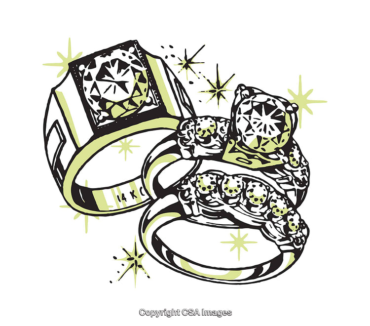 Ornate Illustration of Diamond Rings with Elegant Artistic Sparkles