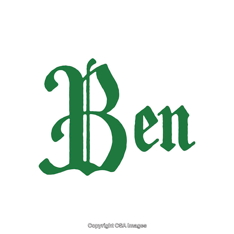 Green Old English Style Typography Spelling Ben on White Background