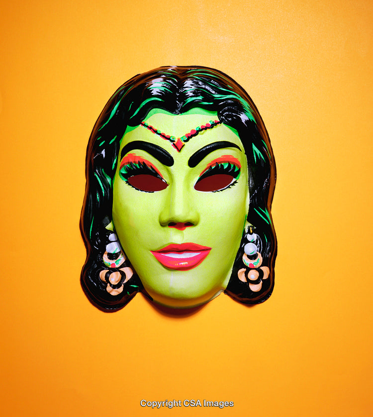 Colorful Plastic Mask on Bright Yellow Background