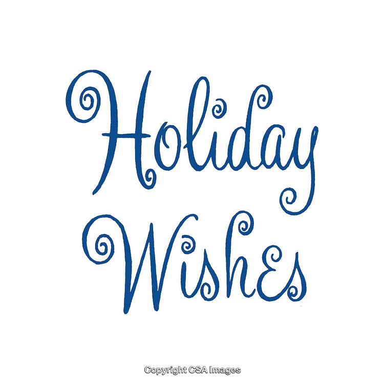 Elegant Blue Script Text Reading 'Holiday Wishes' on White Background
