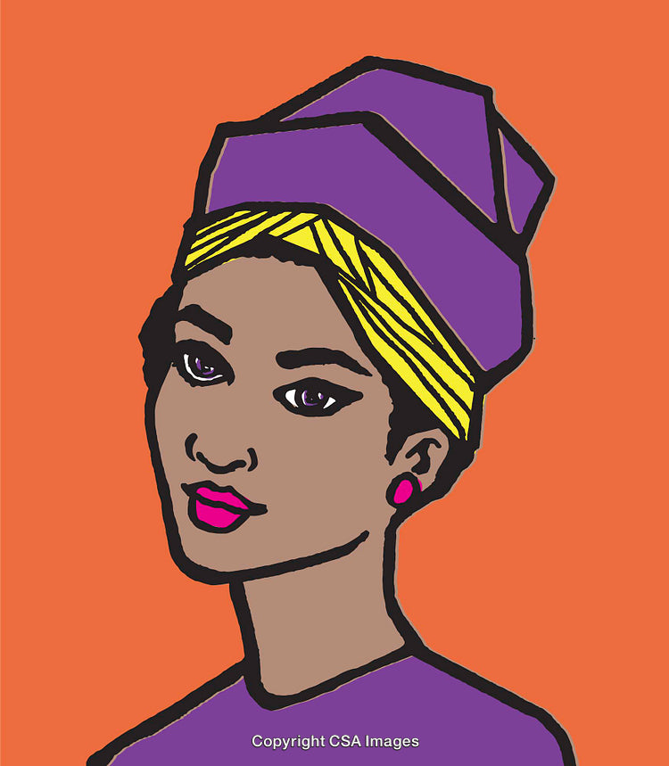 Colorful Illustration of a Woman with Traditional Headscarf and Bold Features