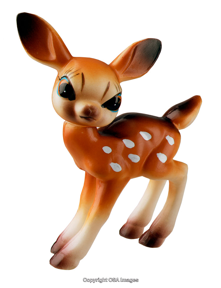 Close-Up of a Deer Figurine with Artistic Features on a White Background
