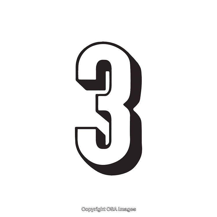 Stylized Black and White Number Three Illustration with Bold Design