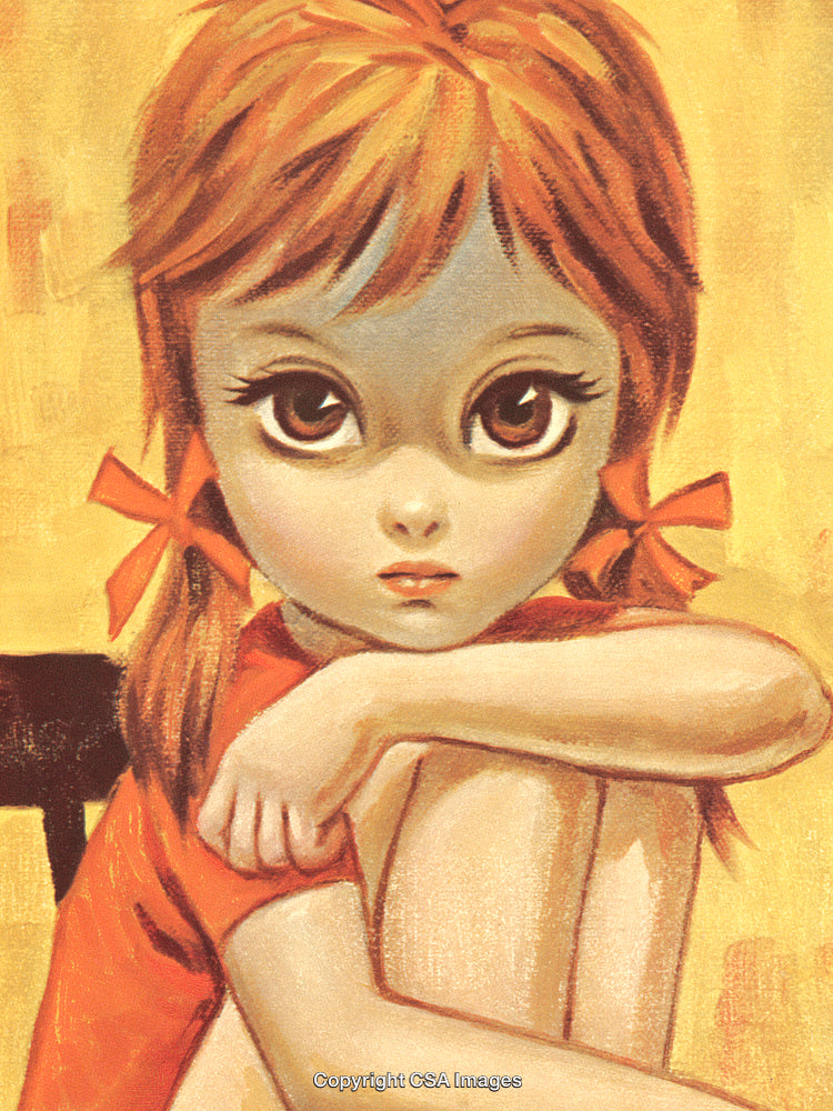 Illustration of a Pensive Girl With Red Hair and Big Bright Eyes
