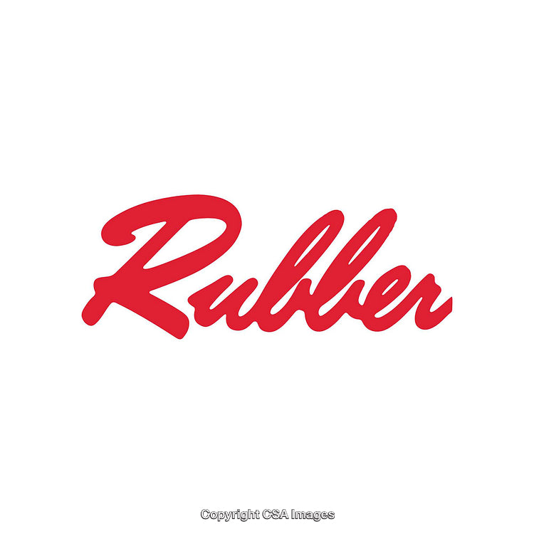 Red Stylized Text Reading 'Rubber' in Calligraphic Style on White Background