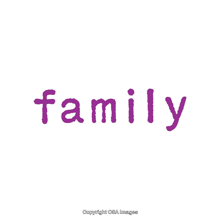 Purple Text Depicting the Word Family on a White Background