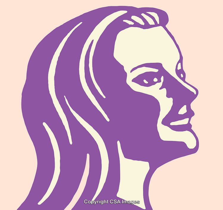Pop Art Style Purple Line Art of Woman's Profile on Solid Background