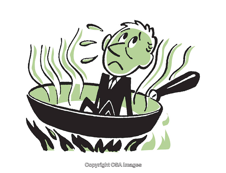 Businessman Illustration Representing Stress and Urgency in a Hot Situation