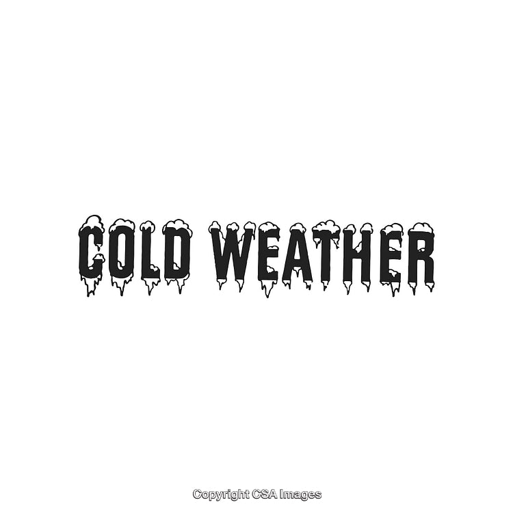 Cold Weather Text with Snow and Ice Elements on White Background