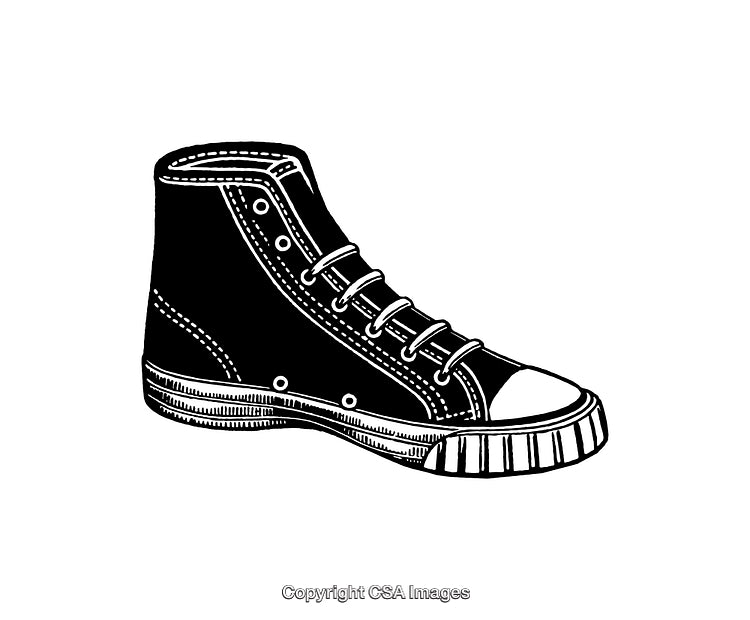 Black And White Line Art Illustration of a Casual High-Top Shoe