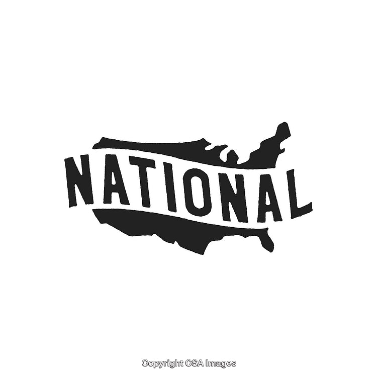 Black National Text Shaped Like the United States Map on White