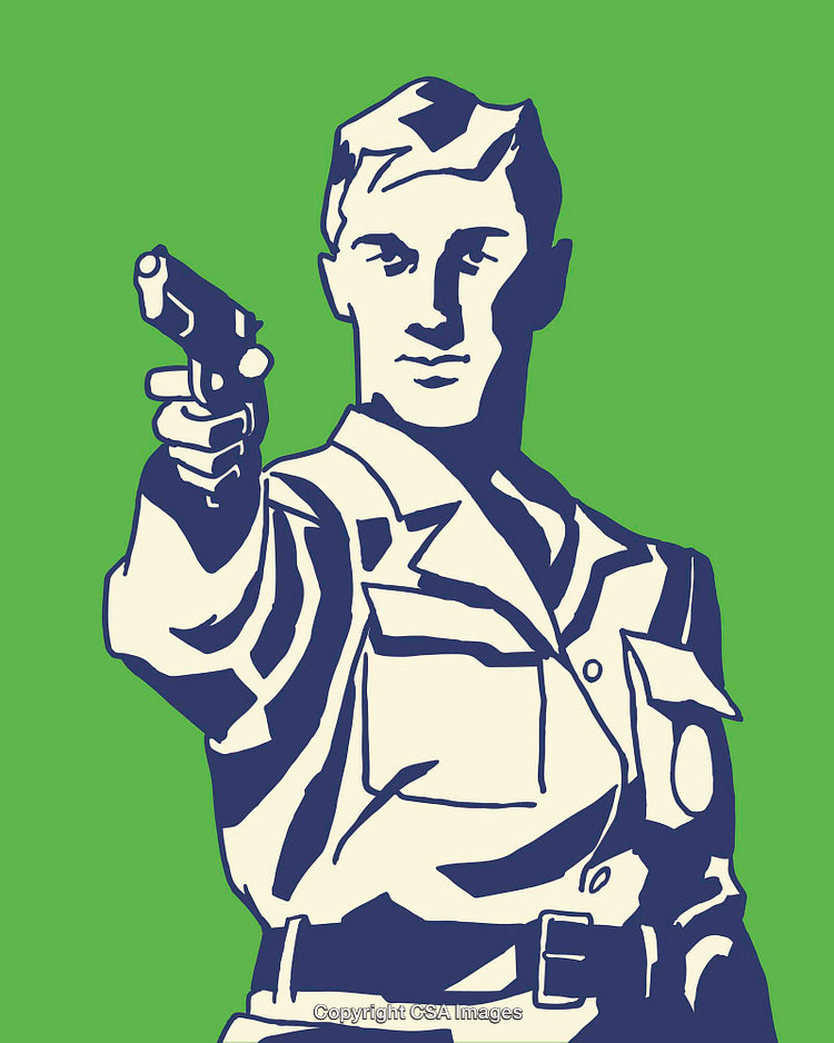 Graphic Illustration of a Police Officer Holding a Pistol in Hand
