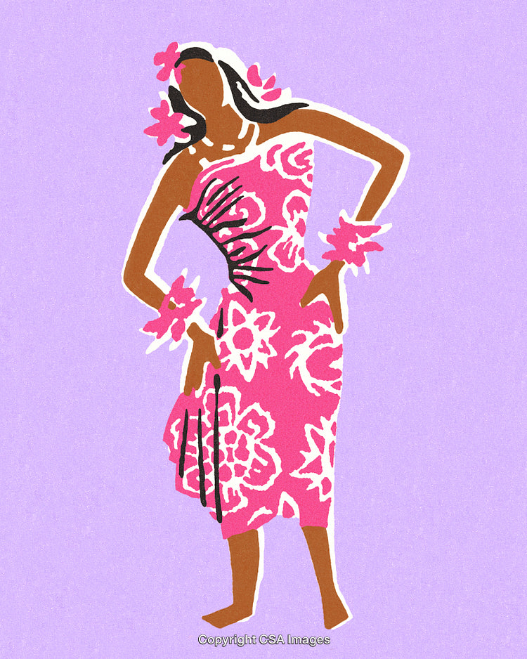 Vibrant Illustration of a Hula Dancer in Traditional Hawaiian Attire