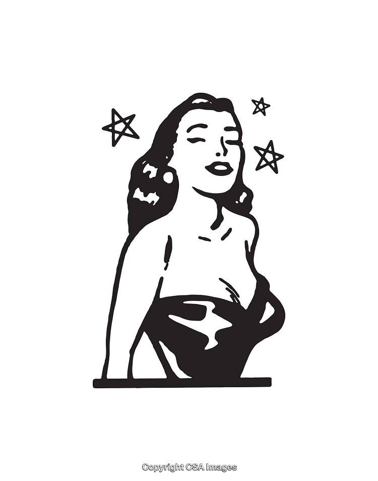 Vintage Woman Portrait with Stars in Minimalistic Monochrome Design