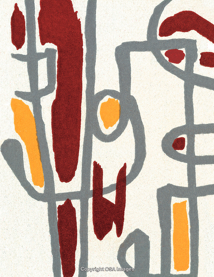 Abstract Modern Art in Gray, Red, and Yellow Geometric Shapes