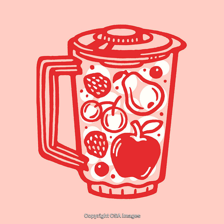 Red Line Art Illustration of Fruit in Blender for Juicing