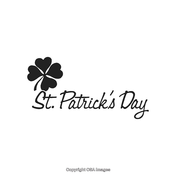 Stylized Black and White St. Patrick's Day Text With Shamrock Icon