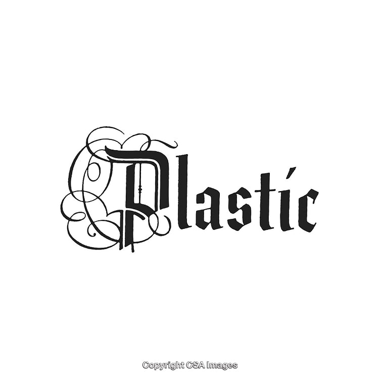 Ornate Calligraphy Typography of the Word “Plastic” in a Gothic Style Design