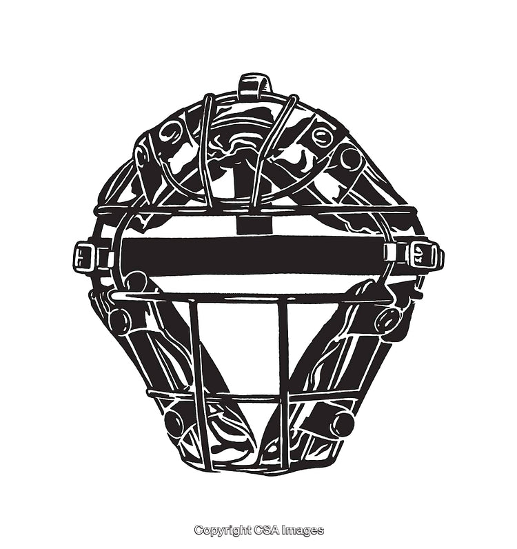 Black and White Line Art Illustration of a Catcher's Mask