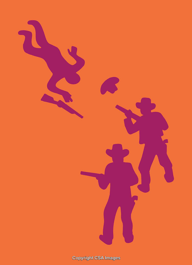 Silhouettes of Cowboys in Action Featuring Bright Contrasting Colors