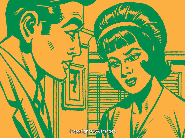 Retro Comic-Inspired Illustration of a Conversational Scene in Bold Colors