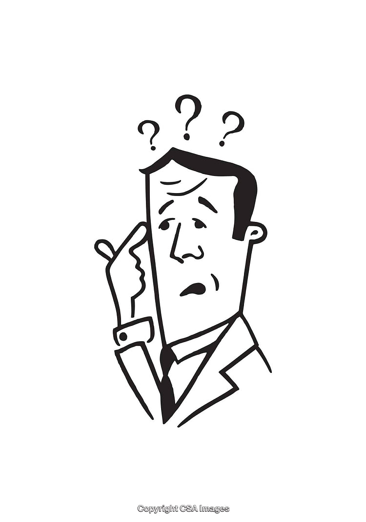 Confused Cartoon Character Thinking with Question Marks Around His Head