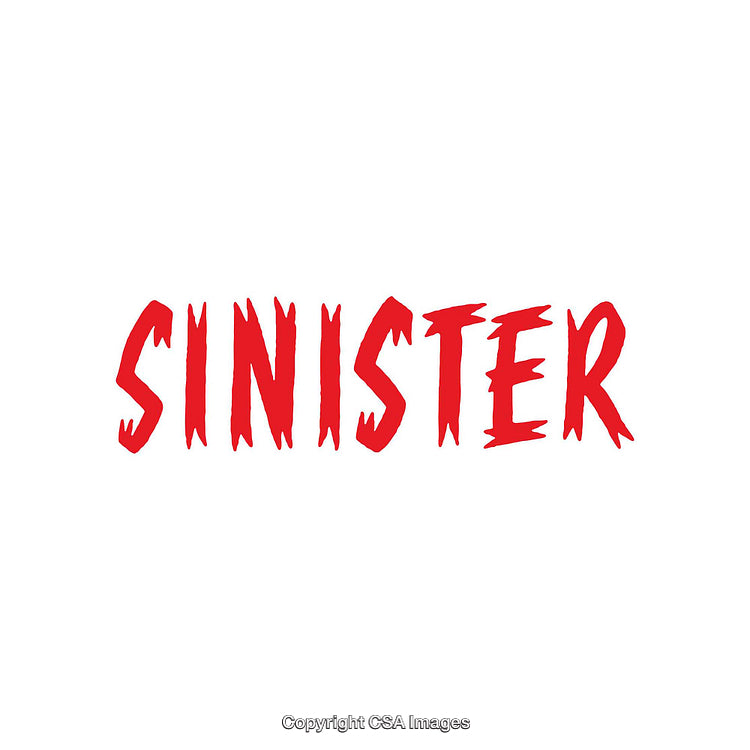 Sinister Text Rendered in Red Horror Font with White Background