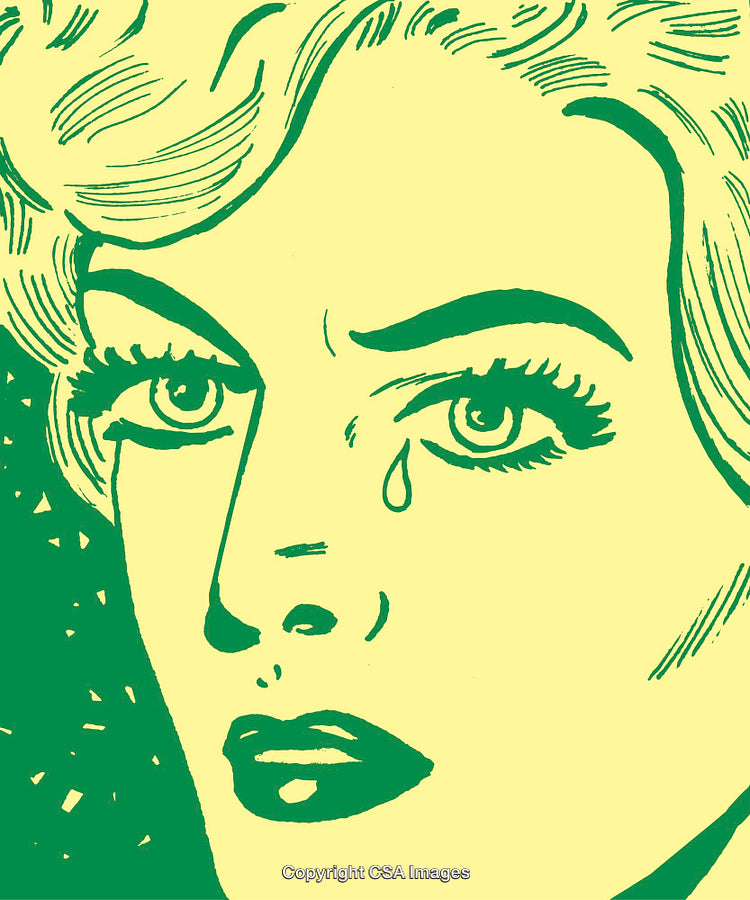 Pop Art Illustration of a Woman Crying in a Retro Comic Style