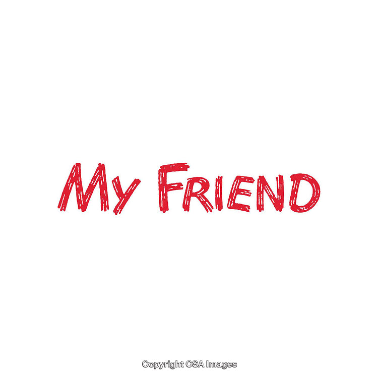 Red Scribbled Handwriting of the Phrase 'My Friend' on White Background