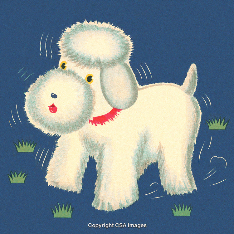 Adorable Cartoon White Dog Illustration With a Fluffy Texture on Blue Background