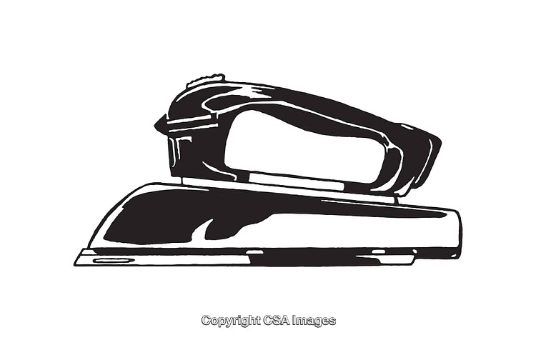 Black and White Line Art Illustration of a Retro Electric Iron