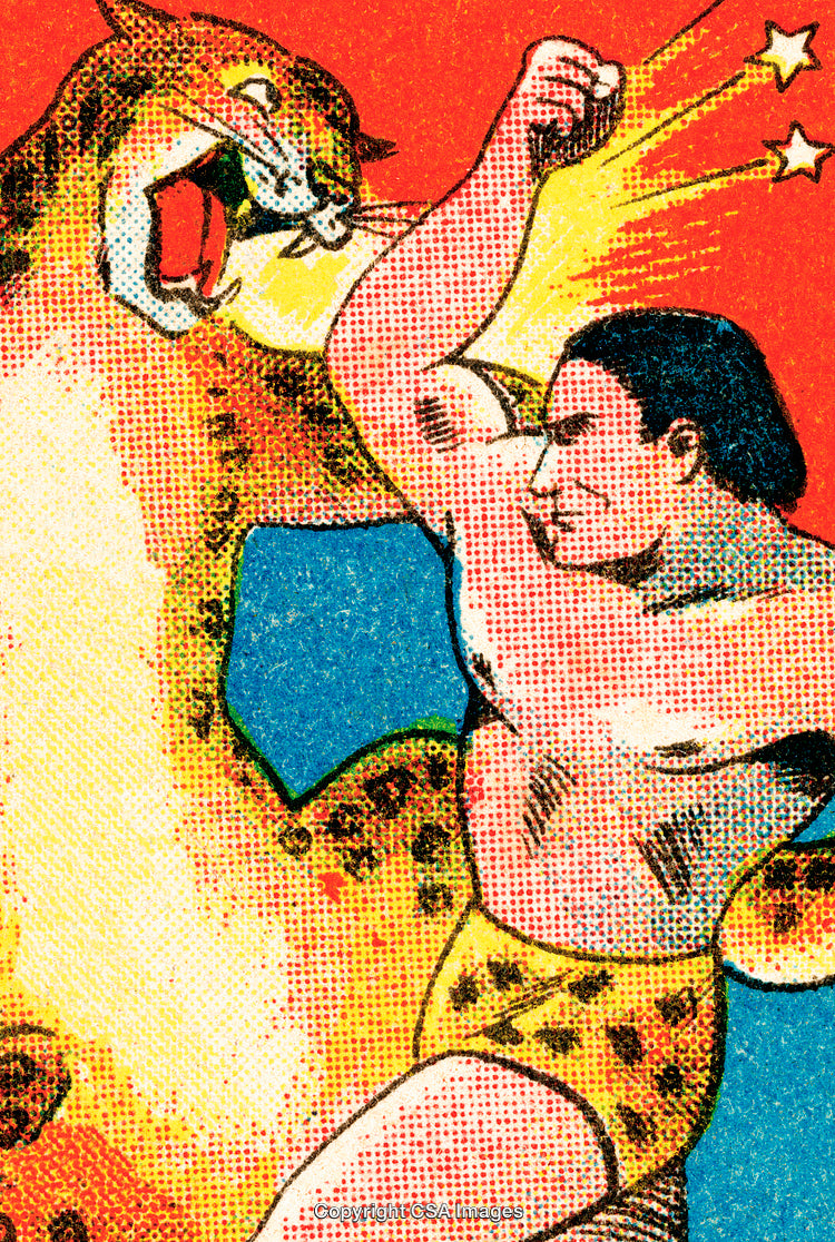 Retro Style Comic Panel Showcasing an Action Scene of Hero and Jaguar