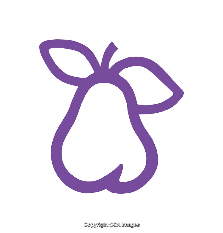 Minimalistic Purple Pear Icon with Stylized Leaf Design