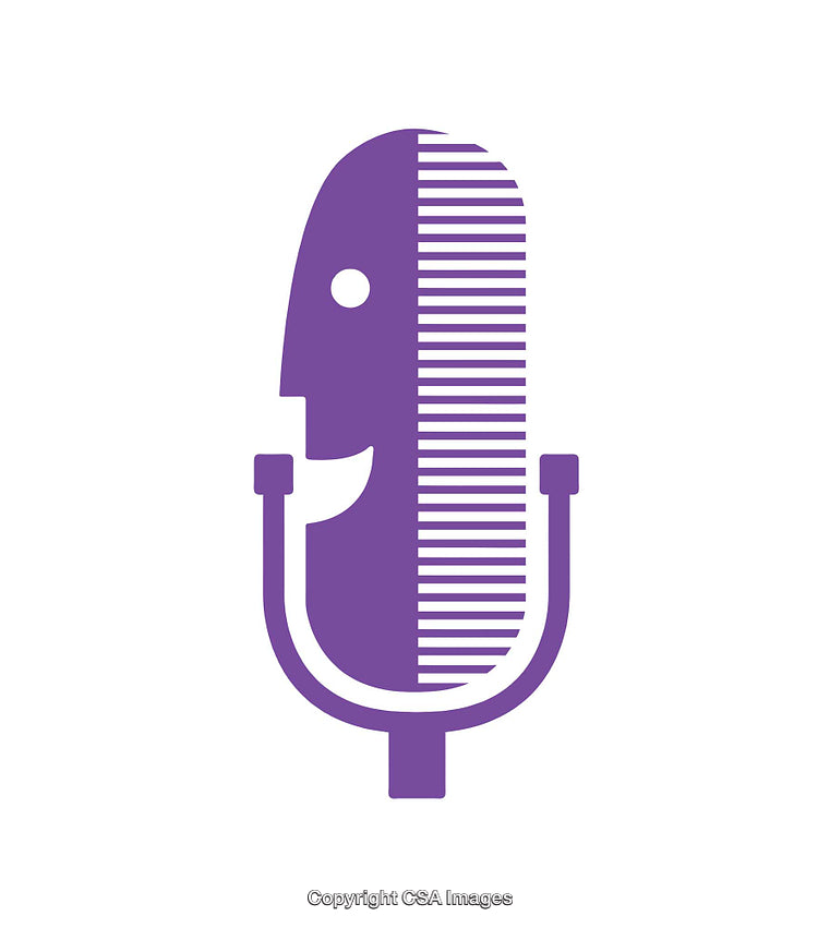 Purple Microphone Icon Designed with Abstract Face and Grid Elements