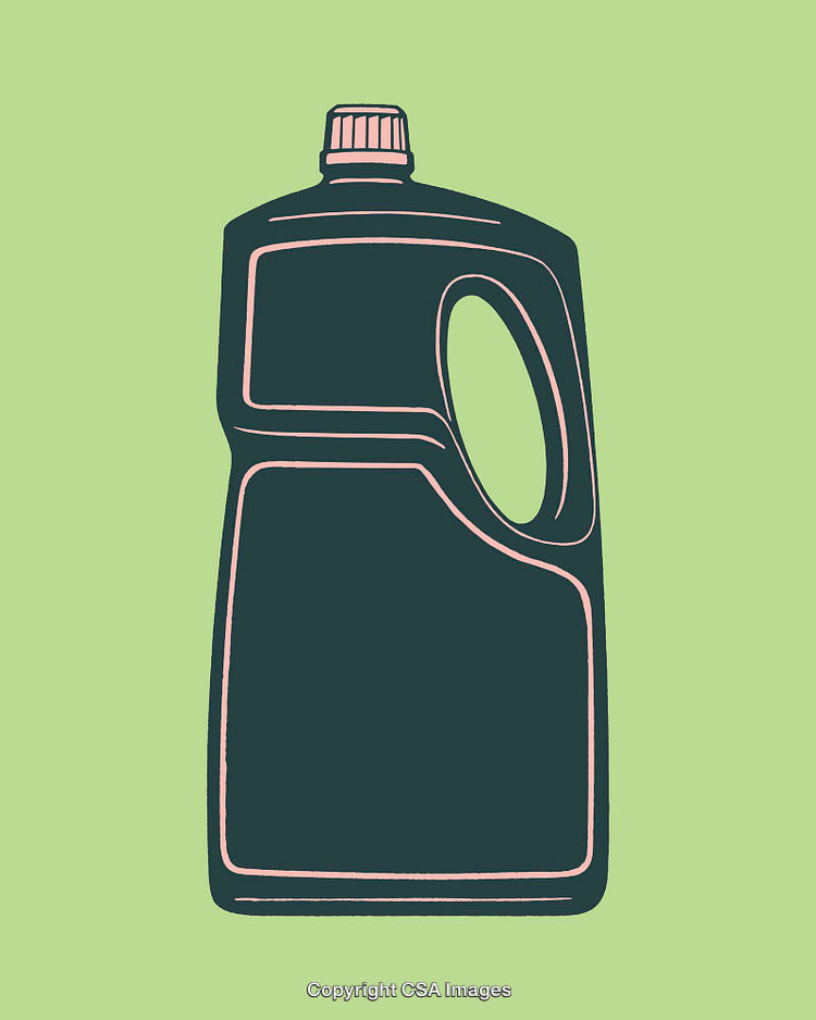 Minimalist Illustration of a Plastic Detergent Bottle on Green Background