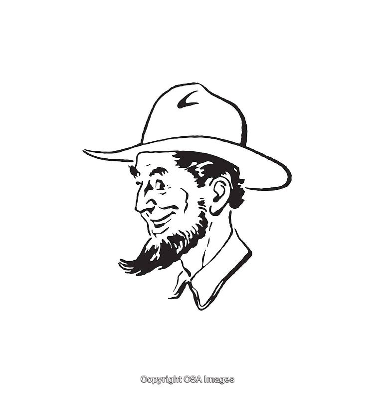 Vintage Line Art Drawing of a Bearded Man in a Hat