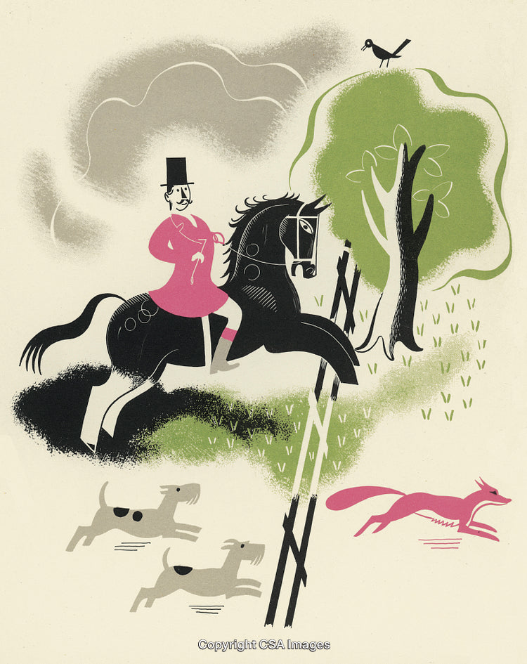 Illustration of Fox Hunt With Rider and Dogs in Artistic Style