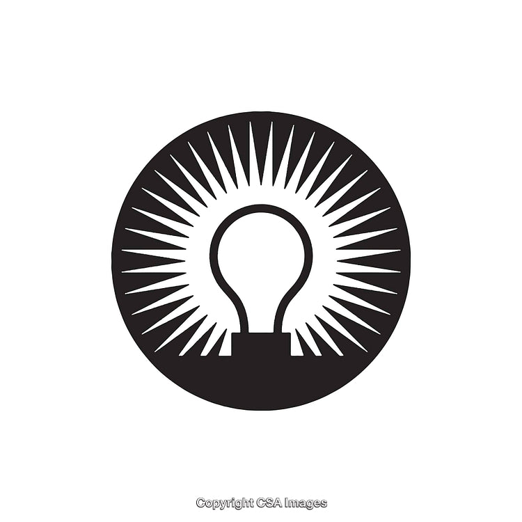 Black and White Illustration of a Light Bulb Radiating Light Rays