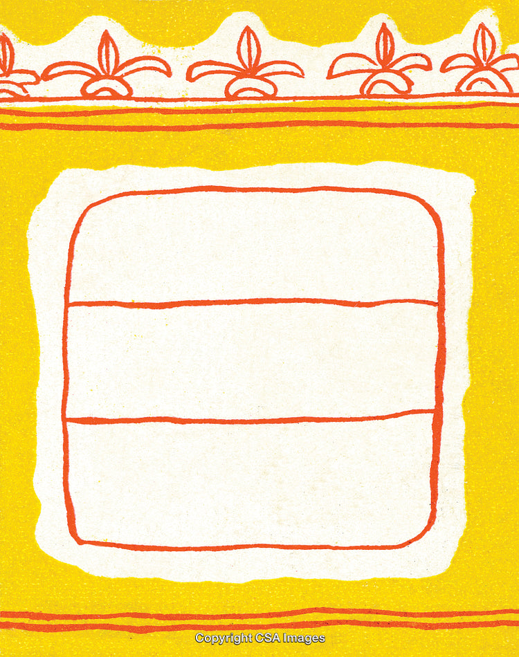 Abstract Yellow Background with Decorative Border and Central Stripe Design