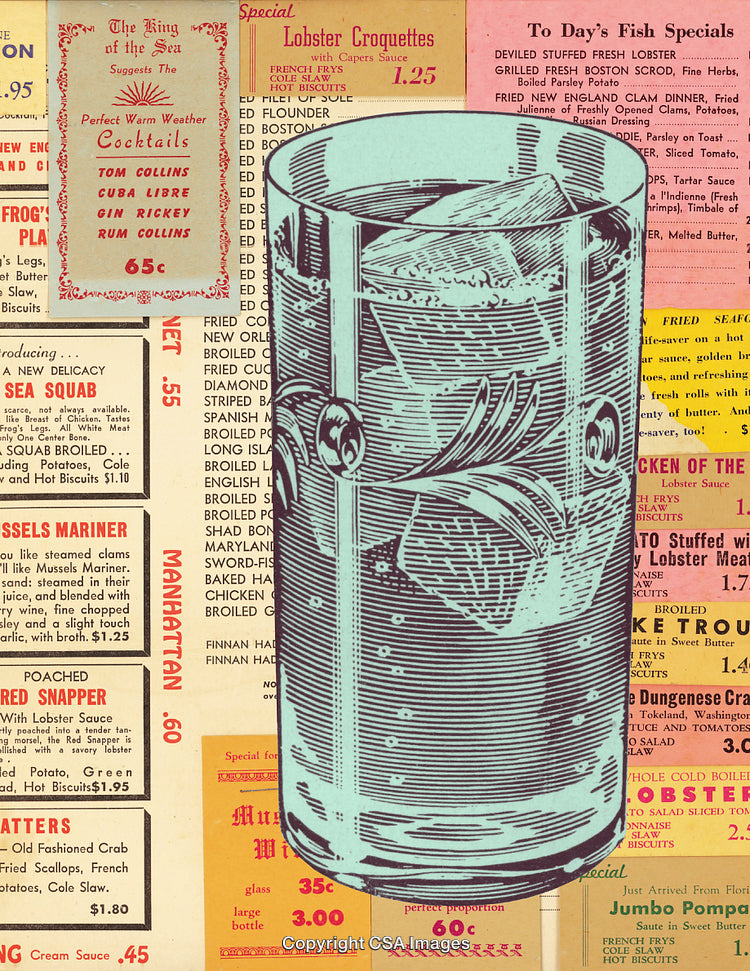 Vintage Themed Menu Design with Illustrated Cocktail Glass and Classic Text