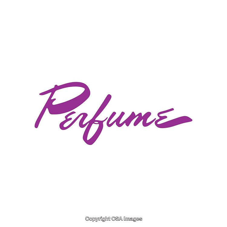 Purple Stylized Perfume Text Illustration on a Clean White Background