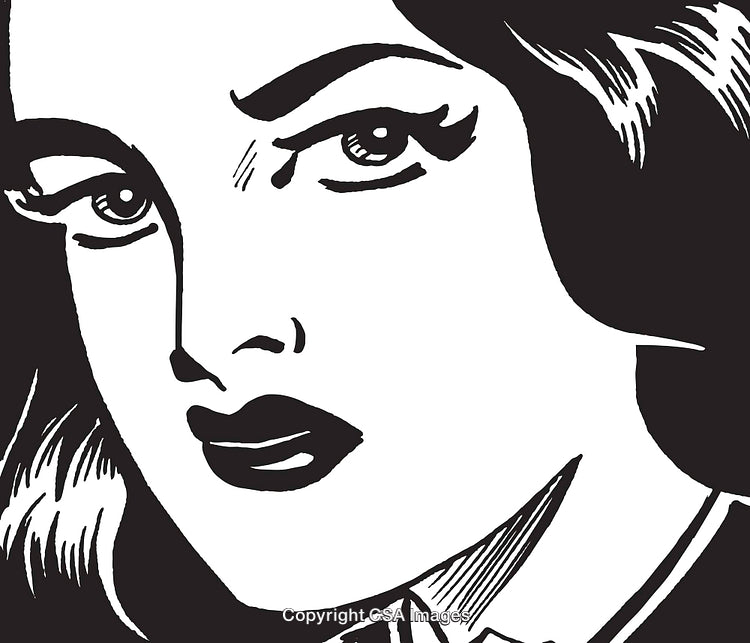 Dramatic Black and White Pop Art Style Illustration of Woman's Face