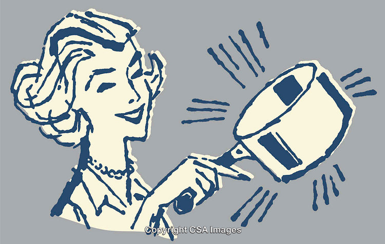 Retro Styled Illustration of a Woman Holding a Cooking Pot